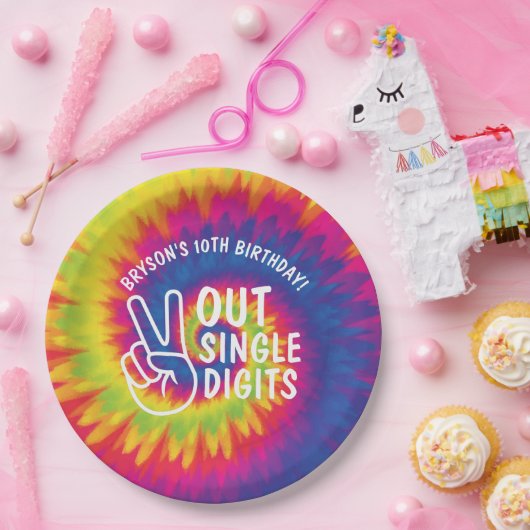 Assiettes En Carton Calme à un chiffre teinture à cravate 10e annivers (Fête)