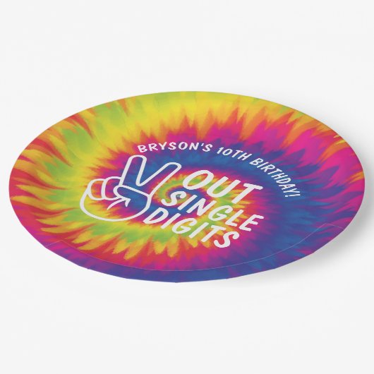 Assiettes En Carton Calme à un chiffre teinture à cravate 10e annivers (Angle)