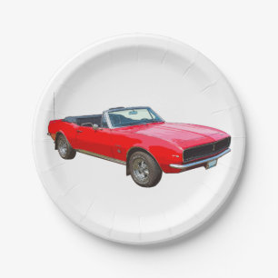 Assiettes En Carton Camaro Muscle Car Convertible Rouge 1967