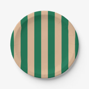 Assiettes En Carton Camel Beige & Classic Green Stripe
