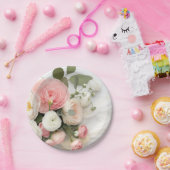 Assiettes En Carton Camélias rose et blanc (Fête)