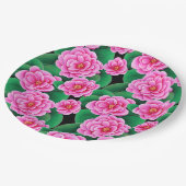 Assiettes En Carton Camellias rose Fuchsia et Feuilles verts Jade (Angle)