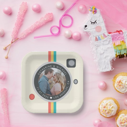 Assiettes En Carton Caméra instantanée Couple Photo Mariage unique (Fête)