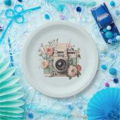 Assiettes En Carton Camera with Flowers Retro Pastel Image (Fête)