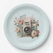 Assiettes En Carton Camera with Flowers Retro Pastel Image (Devant)