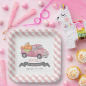 Assiettes En Carton Camion Citrouille rose En vichy Fille 1er annivers (Fête)