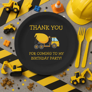 Assiettes En Carton Camion de ciment jaune et noir Merci pour l'annive