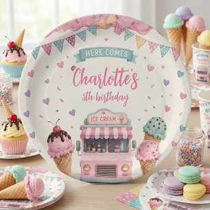 Assiettes En Carton Camion de glace pastel Anniversaire Sucré