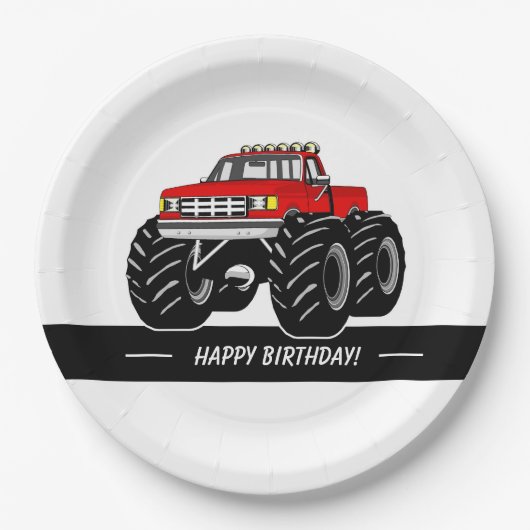 Assiettes En Carton Camion de monstre rouge (Devant)