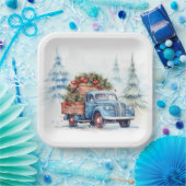 Assiettes En Carton Camion de Noël bleu rétro (Fête)