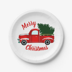 Assiettes En Carton Camion de Noël Rouge Fête de Noël Rustique