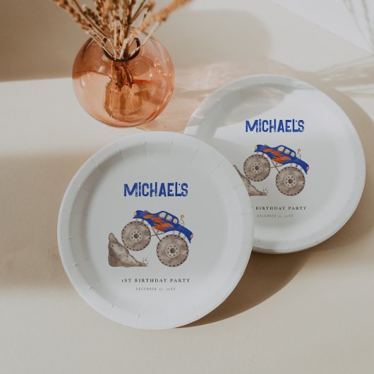 Assiettes En Carton Camion Monster bleu vif