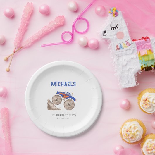 Assiettes En Carton Camion Monster bleu vif (Fête)