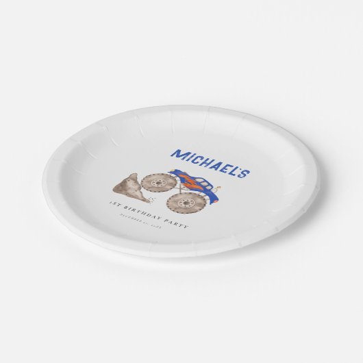 Assiettes En Carton Camion Monster bleu vif (Angle)