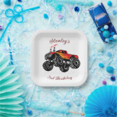 Assiettes En Carton Camion Monster Boys Rouge Noir Anniversaire (Fête)