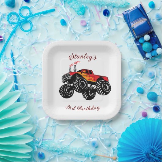 Assiettes En Carton Camion Monster Boys Rouge Noir Anniversaire (Fête)