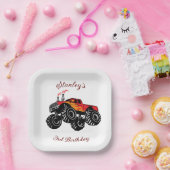 Assiettes En Carton Camion Monster Boys Rouge Noir Anniversaire (Fête)