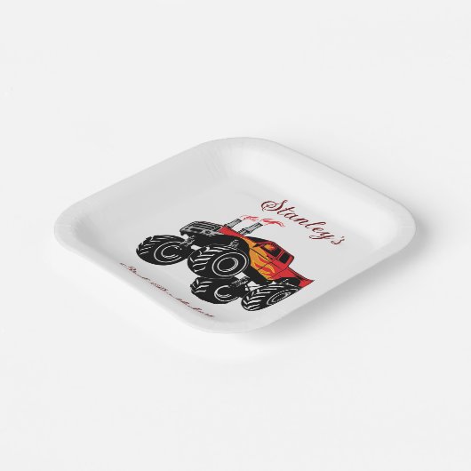 Assiettes En Carton Camion Monster Boys Rouge Noir Anniversaire (Angulaire)