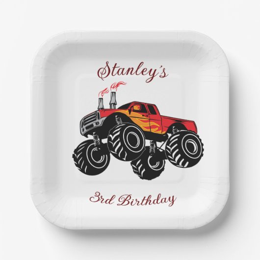Assiettes En Carton Camion Monster Boys Rouge Noir Anniversaire (Recto)