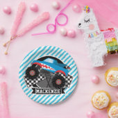 Assiettes En Carton Camion Monster de requin; Drapeau À damiers; Bleu (Fête)