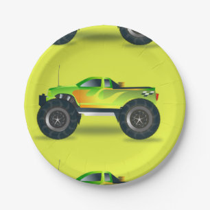 Assiettes En Carton Camion Monster sur le vert citron
