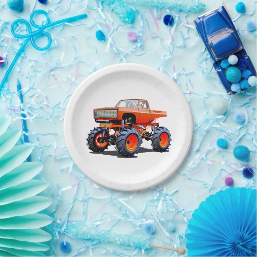 Assiettes En Carton Camion monstre de dessin animé (Fête)