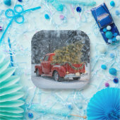 Assiettes En Carton Camion Red Retro Avec Arbre De Noël Dans Les Flamm (Fête)