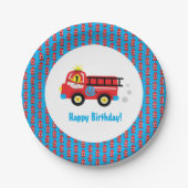 Assiettes En Carton Camion rouge Souriant pompier (Devant)