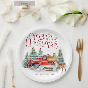 Assiettes En Carton Camion Rouge Vintage   Noël Personnalisé pour la F