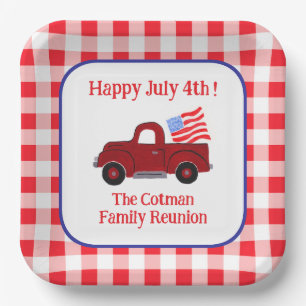 Assiettes En Carton Camion vintage peint à la main drapeau 4 juillet d