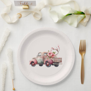 Assiettes En Carton Camion Vintage rose