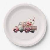 Assiettes En Carton Camion Vintage rose (Devant)