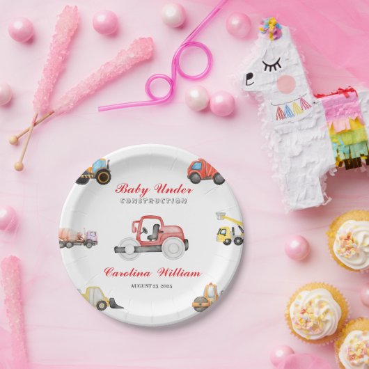 Assiettes En Carton Camions bébé en construction baby shower (Fête)