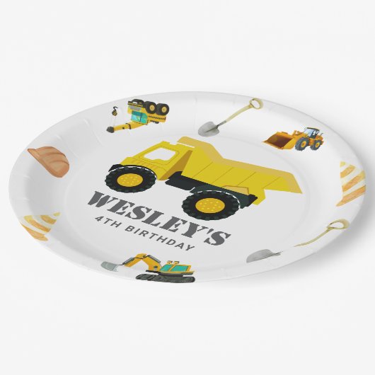 Assiettes En Carton Camions de construction Anniversaire (Angle)