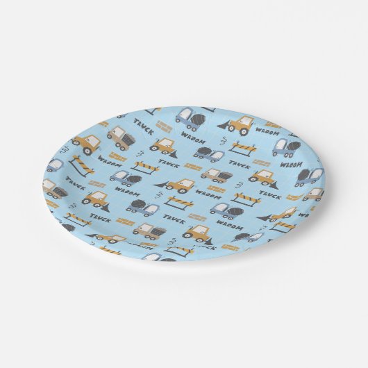 Assiettes En Carton Camions de construction Motif bleu (Angle)