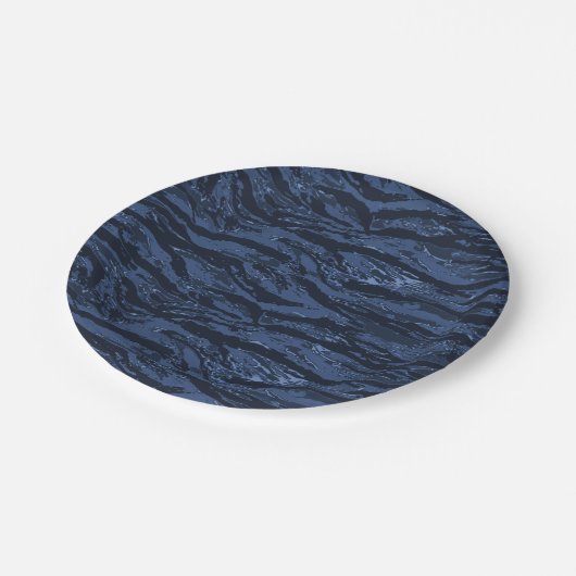 Assiettes En Carton Camo à rayures bleues (Angle)