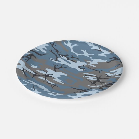 Assiettes En Carton Camo bleu (Angle)