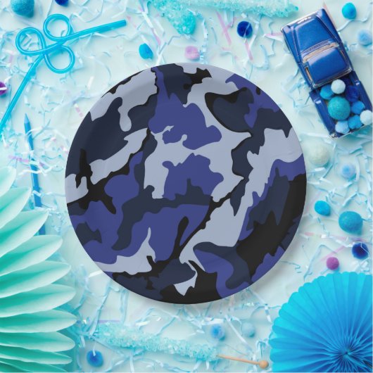 Assiettes En Carton Camo Bleu, Plaques de papier de 9 pouces (Fête)