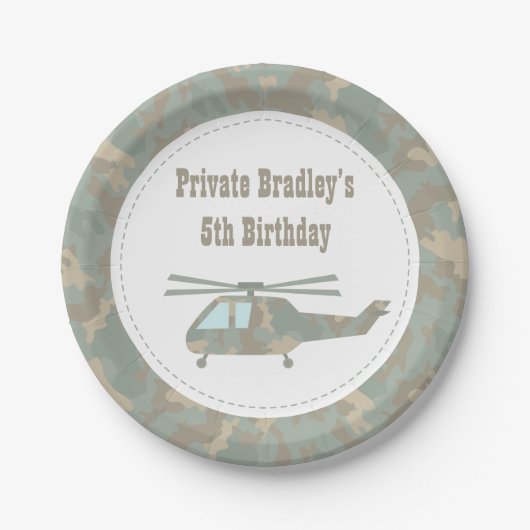 Assiettes En Carton Camo Print Helicopter Army Boys Birthday Party (Devant)