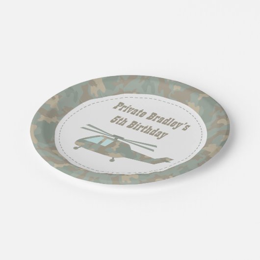 Assiettes En Carton Camo Print Helicopter Army Boys Birthday Party (Angle)