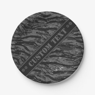 Assiettes En Carton Camo rayé gris avec texte personnalisé