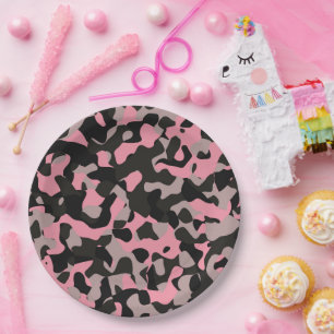 Assiettes En Carton Camo rose
