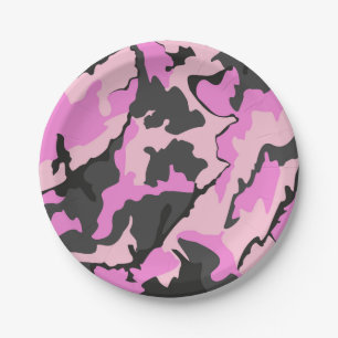 Assiettes En Carton Camo rose, Plaques de papier de 7 pouces