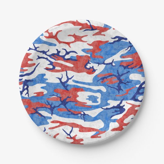 Assiettes En Carton Camo rouge et bleu détendu (Devant)