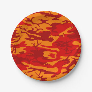 Assiettes En Carton Camo rouge lave