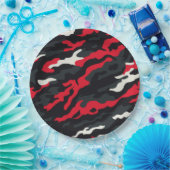 Assiettes En Carton Camouflage blanc gris rouge Motif Camo (Fête)