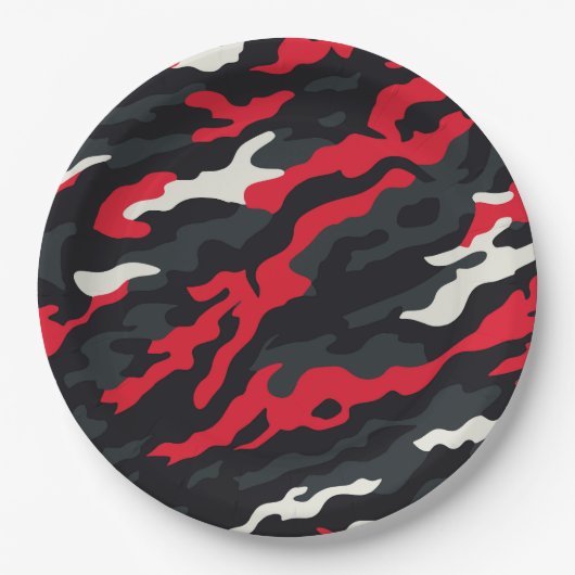 Assiettes En Carton Camouflage blanc gris rouge Motif Camo (Devant)