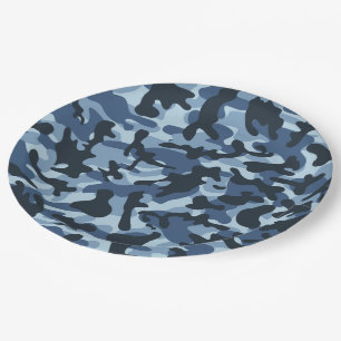 Assiettes En Carton Camouflage bleu  
