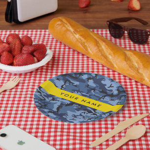Assiettes En Carton Camouflage bleu marine Votre nom Personnalisez