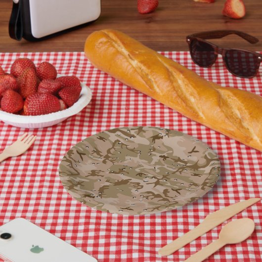 Assiettes En Carton Camouflage Désert Avec Galets, Militaire, Armée (Pique-nique)